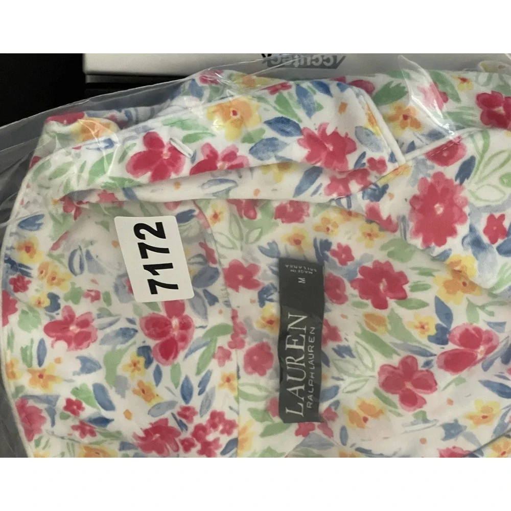 Lauren Ralph Lauren Pajama Top Womens Medium Floral Button Front‎ Monogram Logo